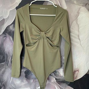 Abercrombie Olive Green Double-Layered Seamless Fabric Cutout Bodysuit
